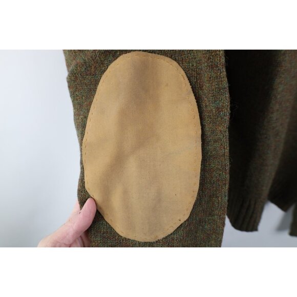 Vtg 50s Mens XL Distressed Rainbow Fleck Elbow Patch Wool Knit V-Neck Sweater - Picture 5 of 14